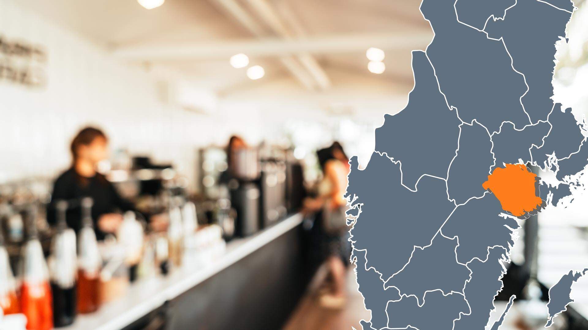 Bildcollage: Restaurang och karta över Södermanland