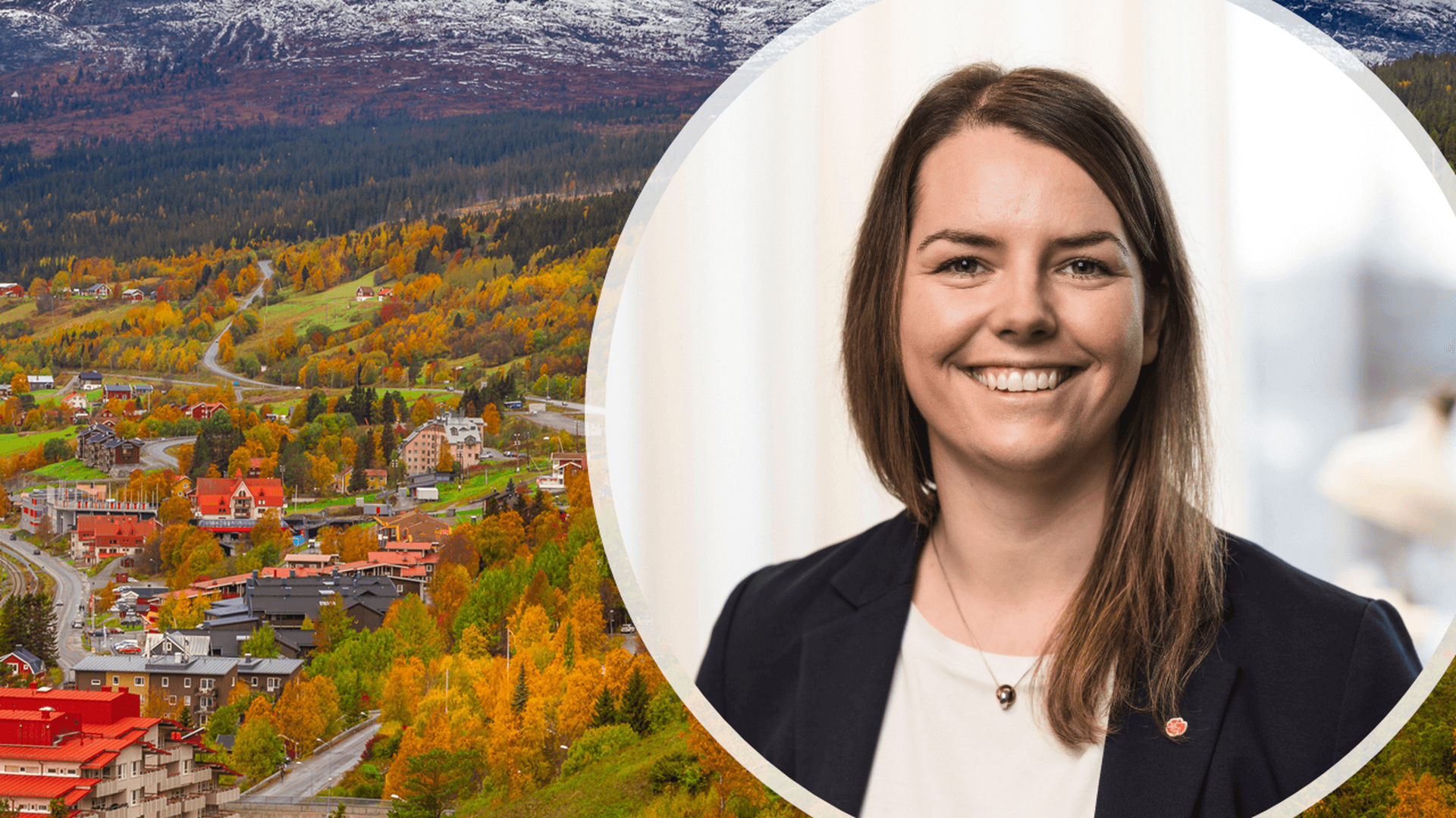 Bildkollage: I bakgrunden Åre och en bild på Martine Eng